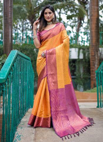 Attrective These Party Wear Saree in Fine Colored.These Saree And Blouse is Fabricated On Kanjivaram Silk.Its Beautified With Weavon Copper Jari Designer.