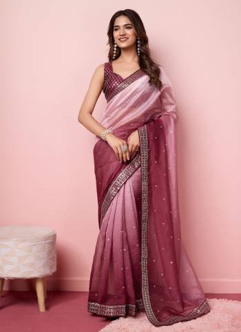 Looking These Party Wear Saree in Fine Colored.These Saree Are Organza And Blouse is Art Silk Fabricated.Its Beautified With Pedding Color With Designer Sequance Embroidery Work.