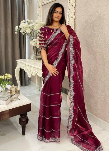 Attrective These Party Wear Saree in Fine Colored.These Saree Are Jimmy Choo And Blouse is Jimmy Choo Fabricated.Its Beautified With Designer Silver Jari,Sequance Embroidery Work.