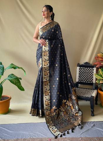 Attrective This Partywear Saree Paired With Blouse.This Saree And Blouse Are Soft Silk Based Fabric With Weaving Jacquard Jari Designer. Buy This Pretty Saree Now.