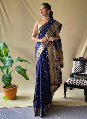 Attrective This Partywear Saree Paired With Blouse.This Saree And Blouse Are Soft Silk Based Fabric With Weaving Jacquard Jari Designer. Buy This Pretty Saree Now.