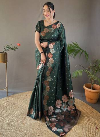 Attrective This Partywear Saree Paired With Blouse.This Saree And Blouse Are Soft Silk Based Fabric With Weaving Jacquard Silver,Copper Jari Designer. Buy This Pretty Saree Now.