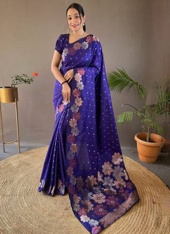 Attrective This Partywear Saree Paired With Blouse.This Saree And Blouse Are Soft Silk Based Fabric With Weaving Jacquard Silver,Copper Jari Designer. Buy This Pretty Saree Now.