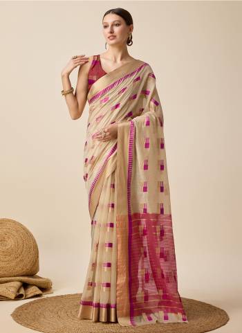 Garb This Partywear Saree Paired With Blouse.This Saree And Blouse Are Cotton Silk Based Fabric With Weaving Designer. Buy This Pretty Saree Now.