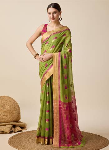 Garb This Partywear Saree Paired With Blouse.This Saree And Blouse Are Cotton Silk Based Fabric With Weaving Designer. Buy This Pretty Saree Now.