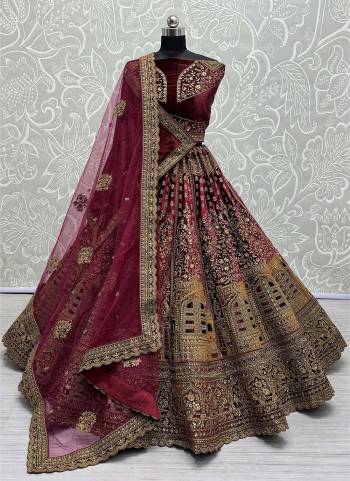 For A Fancy Designer Look,Grab These Lehenga Choli With 2 Dupatta in Fine Colored.These Lehenga And Choli Are Velvet And Dupatta Are Fabricated On Soft Net & Velvet Pair.Its Beautified With Designer Velvet Patch,Sequance,Thread,Dori,Jari Embroidery With Diamond Work.