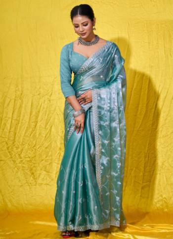 Looking These Party Wear Saree in Fine Colored.These Saree Are Burberry Silk And Blouse is Fabricated On Burberry Silk.Its Beautified With Designer Silver Jari,Sequance Embroidery Work.