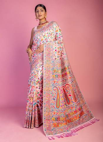 Looking These Party Wear Saree in Fine Colored.These Saree And Blouse is Fabricated On Kashmiri Pashmina.Its Beautified With Handloom Weaving Designer.