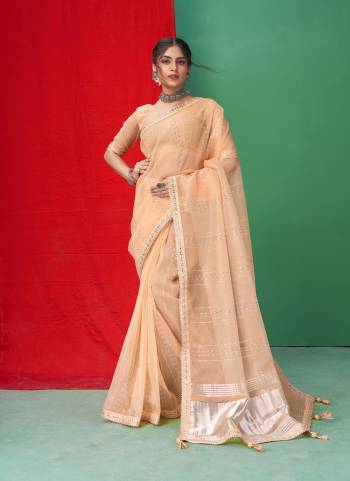 Looking These Party Wear Saree in Fine Colored.These Saree Are Organza And Blouse is Fabricated On Organza.Its Beautified With Wevon Lining Designer With Coding,Sequance,Gota Patti Embroidery Work.