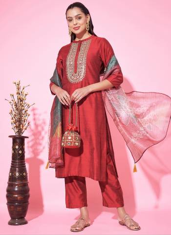 Garb These Beautiful Looking Readymade Suits.These Top Are Silk Blend And Bottom Are Silk Blend And Dupatta Are Silk Fabricated.Its Beautified With Embroidery Work With Printed Dupatta.