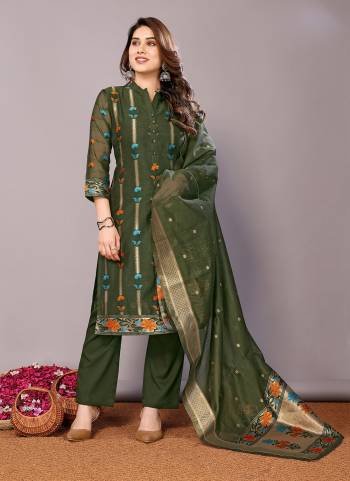 Attrective These Beautiful Looking Partywear Readymade Suits.These Top Are Chanderi Cotton And Bottom Are Crape Silk And Dupatta Are Chanderi Fabricated.Its Beautified With Wevon Disigner.