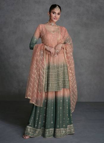 Garb These Designer Sharara Suits in Fine Colored Pair With Dupatta.These Top Are Georgette And Dupatta Are Fabricated On Net Pair With Santoon Bottom.Its Beautified With Heavy Designer Embroidery Work