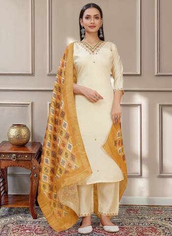 Garb These Beautiful Looking Readymade Suits.These Top And Bottom Are P V Chanderi And Dupatta Jacquard Fabricated.Its Beautified With Designer Embroidery Work With Digital Printed Dupatta.