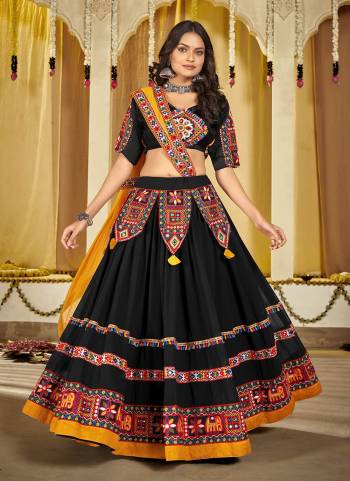 Grab These Navratri Special Lehenga Choli in Fine Colored.These Lehenga Are Georgette Choli Are Georgette And Dupatta Are Fabricated On Georgette Pair.Its Beautified With Designer Thread,Mirror Embroidery Work.