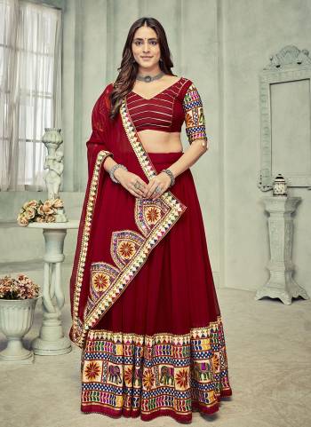 Grab These Navratri Special Lehenga Choli in Fine Colored.These Lehenga Are Georgette Choli Are Georgette And Dupatta Are Fabricated On Georgette Pair.Its Beautified With Designer Thread,Mirror Embroidery Work.