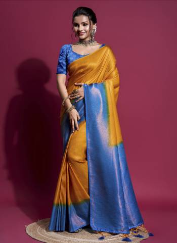 Looking These Party Wear Saree in Fine Colored.These Saree And Blouse is Fabricated On Soft Silk.Its Beautified Wevon Tripal Jari Designer.