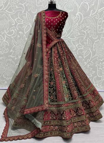 For A Fancy Designer Look,Grab These Lehenga Choli With 2 Dupatta in Fine Colored.These Lehenga And Choli Are Velvet And Dupatta Are Fabricated On Soft Net & Velvet Pair.Its Beautified With Designer Sequance,Thread,Dori,Jari Embroidery With Diamond Work.