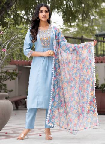 Garb These Beautiful Looking Readymade Suits.These Top Are Silk Blend And Bottom Are Silk Blend And Dupatta Are Organza Fabricated.Its Beautified With Embroidery Work.