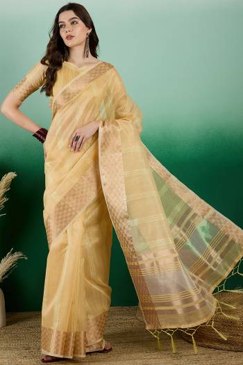 Attrective These Party Wear Saree in Fine Colored.These Saree And Blouse Is Khadi Organza Fabricated.Its Beautified With Wevon Jari Designer.