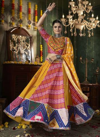 Attrective These Navratri Special Lehenga Choli in Fine Colored.These Lehenga Are Muslin Cotton And Blouse Are Muslin Cotton And Dupatta Are Fabricated On Muslin Cotton.Its Beautified With Designer Printed With Mirror,Thread Embroidery Work.