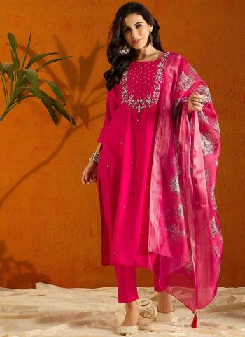 Attrective These Suit in Fine Colored Pair With Bottom And Dupatta.These Top And Bottom Are Fabricated On Viscose Chanderi Pair With Jacquard Butti Dupatta.Its Beautified With Designer Printed, Embroidery Work.