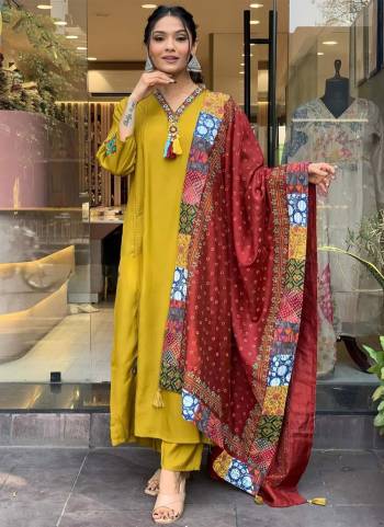 Attrective These Suit in Fine Colored Pair With Bottom And Dupatta.These Top And Bottom Are Fabricated On Viscose Chanderi Pair With Natural Crape Dupatta.Its Beautified With Designer Embroidery Work With Printed.