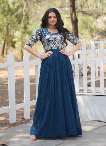 Attrective Looking These Beautiful Looking Readymade Long Gown.These Gown is Fabricated On Faux Georgette.Its Beautified With Designer Jari,Sequance Embroidery Work.