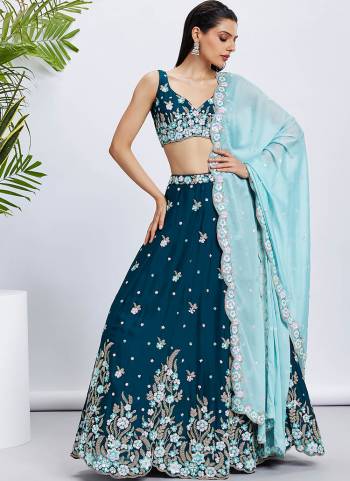 Attrective Looking This Partywear Fine Color Heavy Designer Choli Fabric Georgette And Lahenga Georgette And Dupatta Georgette In Fabricated Beautified With Attrective Designer Thread,Sequance Embroidery Work. Buy Now.