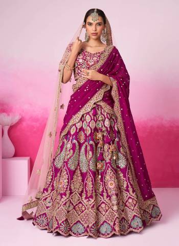 Attrective Looking This Partywear Fine Color Fancy Heavy Designer Choli Fabric Silk And Lahenga Silk And Dupatta Net In Fabricated Beautified With Attrective Designer Thread,Sequance,Coding Embroidery,Zarkan,Moti Work. Buy Now.