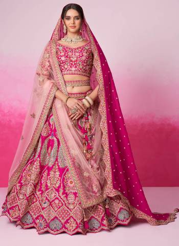 Attrective Looking This Partywear Fine Color Fancy Heavy Designer Choli Fabric Silk And Lahenga Silk And Dupatta Net In Fabricated Beautified With Attrective Designer Thread,Sequance,Coding Embroidery,Zarkan,Moti Work. Buy Now.