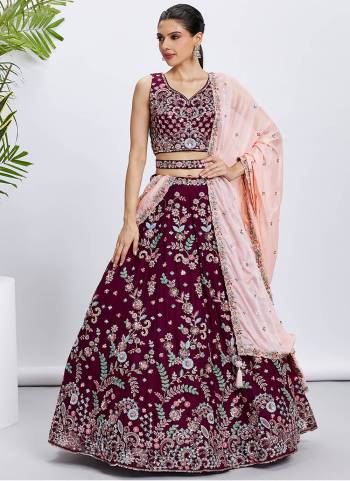 Attrective Looking This Partywear Fine Color Heavy Designer Choli Fabric Georgette And Lahenga Georgette And Dupatta Chiffon In Fabricated Beautified With Attrective Designer Embroidery Work. Buy Now.