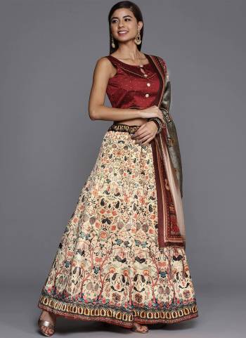 Must have Designer Lehenga Set Crafted Out Of Silk Fabric For Trendy Girlie Looks. Lehenga Is Designed On KALAMKARI CHIKU Style With Digital Prints.