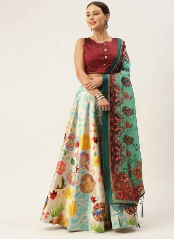 Must have Designer Lehenga Set Crafted Out Of Silk Fabric For Trendy Girlie Looks. Lehenga Is Designed On SEA ELEMENT Style With Digital Prints.