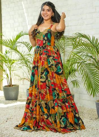 Attrective Looking These Ceremonial Wear Anarkali Length Gown Are Fabricated On Rayon Fabric. It is Beautified With Designer Digital Printed.