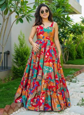 Attrective Looking These Ceremonial Wear Anarkali Length Gown Are Fabricated On Rayon Fabric. It is Beautified With Designer Digital Printed.