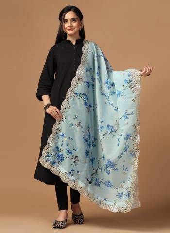 Grab These Beautiful Skty Blue Colored Dupatta.This Dupatta is Fabricated On Beautiful Organza Fabric . It Is Beautified With Beautiful Digital Prints And Ethnic Mirror Work.