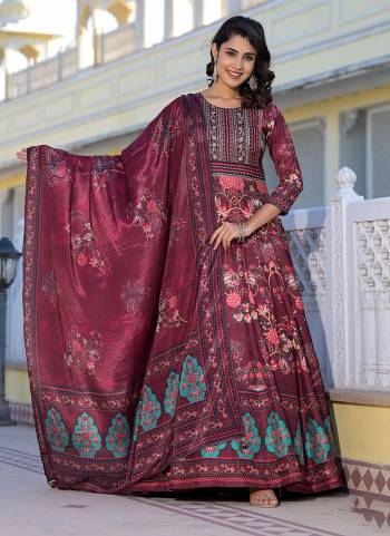 For A Designer Look,Grab These Readymade Gown With Dupatta in Fine Colored.These Gown Are Fabricated On Dola Silk Pair With Chinon Dupatta.Its Beautified With Designer Digital Printed With Hand Work.