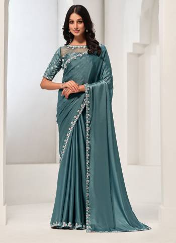 Look Attrective These Designer Party Wear Saree in Fine Colored.These Saree Are Crepe Satin Silk And Blouse Satin Silk  is Fabricated.Its Beautified Desiger Hand Work.