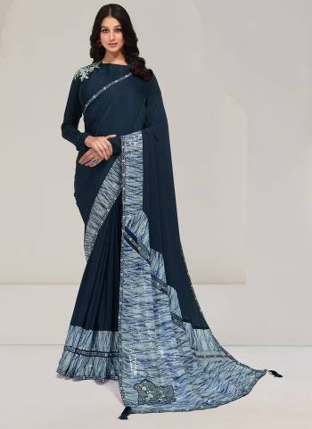 Look Attrective These Designer Party Wear Saree in Fine Colored.These Saree Are Crepe And Blouse Crepe  is Fabricated.Its Beautified Desiger Hand Work.