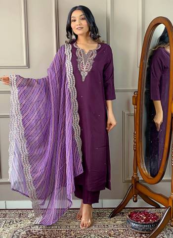 Garb These Beautiful Looking Readymade Suits.These Top And Bottom Are Viscose Silk And Dupatta Silk Blend Fabricated.Its Beautified With Designer Embroidery Work.