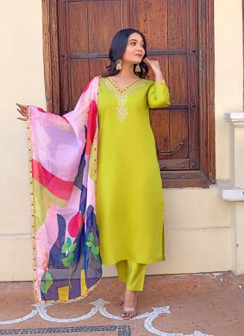 Garb These Beautiful Looking Readymade Suits.These Top And Bottom Are Viscose Silk And Dupatta Silk Blend Fabricated.Its Beautified With Designer Embroidery Work.