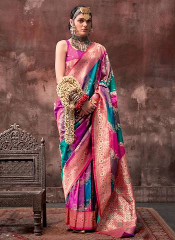 Looking These Party Wear Saree in Fine Colored.These Saree And Blouse is Fabricated On Rangkat Handloom Silk.Its Beautified With Handloom Weaving Designer.