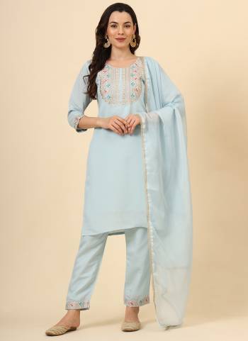 Attrective These Beautiful Looking Readymade Suits.These Top And Bottom Are Silk Blend And Dupatta Are Silk Organza Fabricated.Its Beautified With Disigner Embroidery Work.