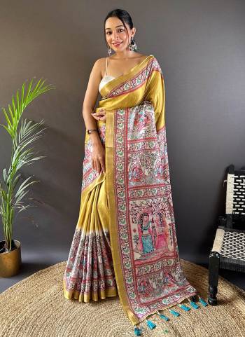 Attrective Look These Festive Wear Saree in Fine Colored.These Saree And Blouse is Fabricated On Tussar Silk.Its Beautified With Weaving Jari Border Designer With Digital Madhubani Printed.