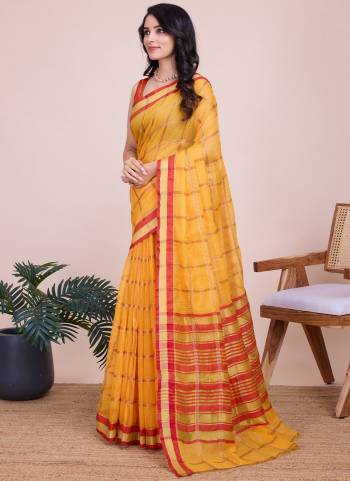 Attrective This Partywear Saree Paired With Blouse.This Saree And Blouse Are Kota Doriya Based Fabric With Weaving Jari Designer. Buy This Pretty Saree Now.