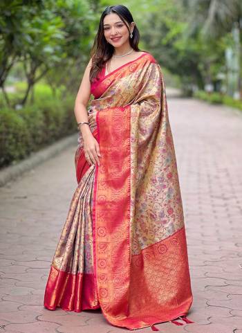  Looking These Party Wear Saree in Fine Colored.These Saree And Blouse is Fabricated On Silk.Its Beautified With Weaving Meenakari Jal Designer.