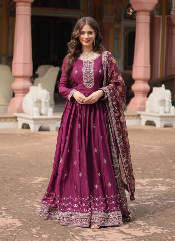 Garb These Beautiful Looking Party Wear Readymade Long Gown With Dupatta.These Gown is Fabricated On Chinon And Taby Silk Dupatta.Its Beautified With Designer Sequance Embroidery Work With Kalamkari Printed Dupatta.