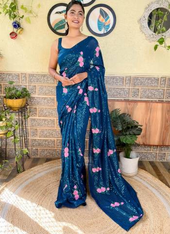 Looking These Party Wear Saree in Fine Colored.These Saree Are Georgette And Blouse is Satin Banglori Fabricated.Its Beautified With Designer Multy Thread,Sequance Embroidery Work.