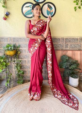 Looking These Party Wear Saree in Fine Colored.These Saree Are Vichitra Silk And Blouse is Satin Banglori Fabricated.Its Beautified With Designer Multy Thread,Sequance Embroidery Cut Work.