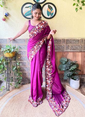 Looking These Party Wear Saree in Fine Colored.These Saree Are Vichitra Silk And Blouse is Satin Banglori Fabricated.Its Beautified With Designer Multy Thread,Sequance Embroidery Cut Work.